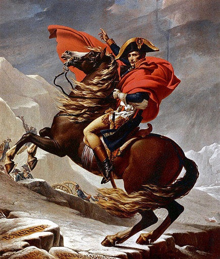 Napoleon crossing the alps on horseback painting by jacques-louis david