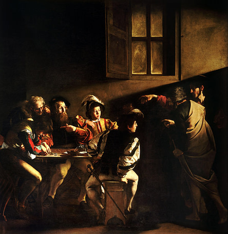 the Calling of Saint Matthew painting by Caravaggio