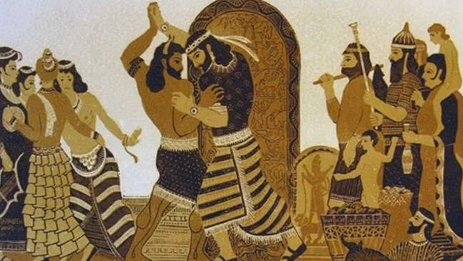 Gilgamesh wrestles Enkidu