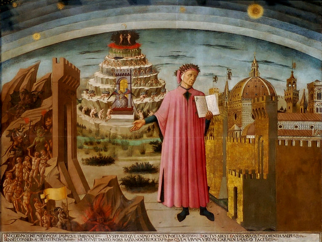 Domenico di Michelino painting of Dante and Divine Comedy